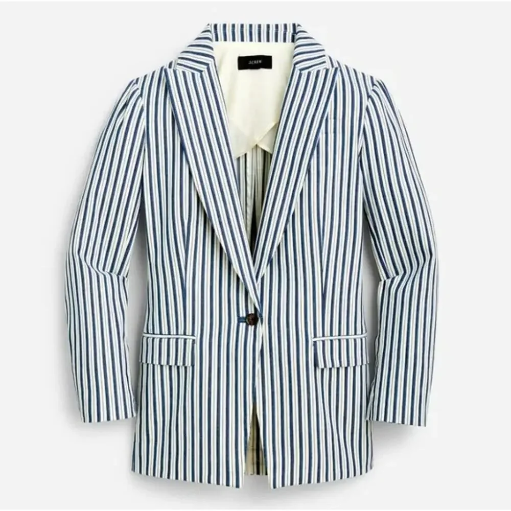 J‎ CREW Willa Blazer Blue White Striped Button Front Jacket Women's Size 6 NWT